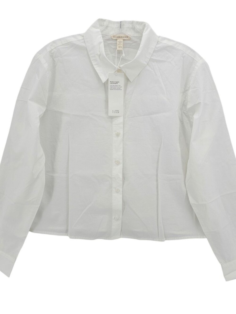 NWT EILEEN FISHER Washed Organic Cotton Poplin Classic Collar Shirt White XS